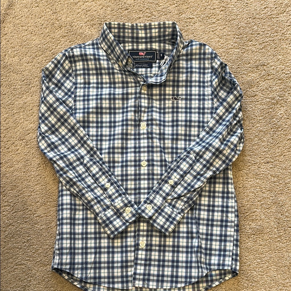 Boys Vineyard Vines Performance Blue Plaid Button-Up Shirt